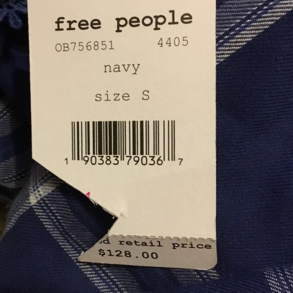 Free People Navy Plaid Top - Picture 8 of 8